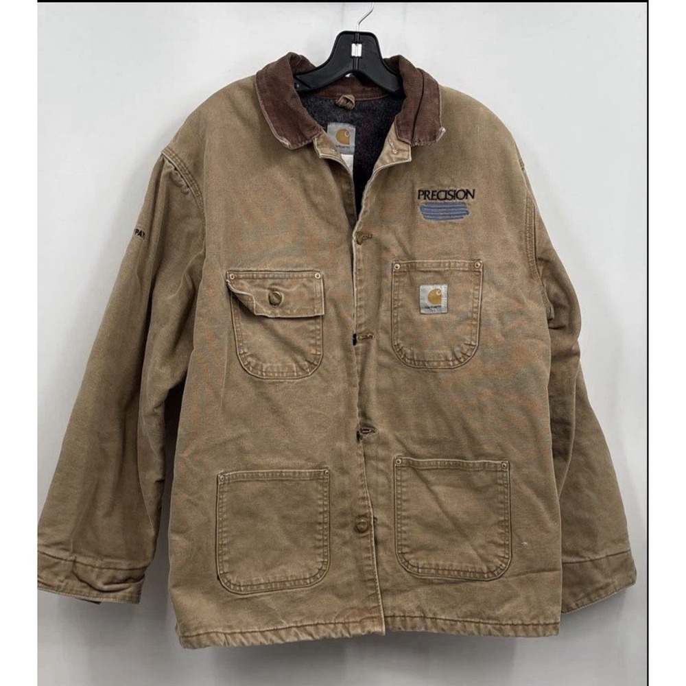 VTG Carhartt Men's CO1 BRN Collared Pockets Button Front Chore Jacket L/XL